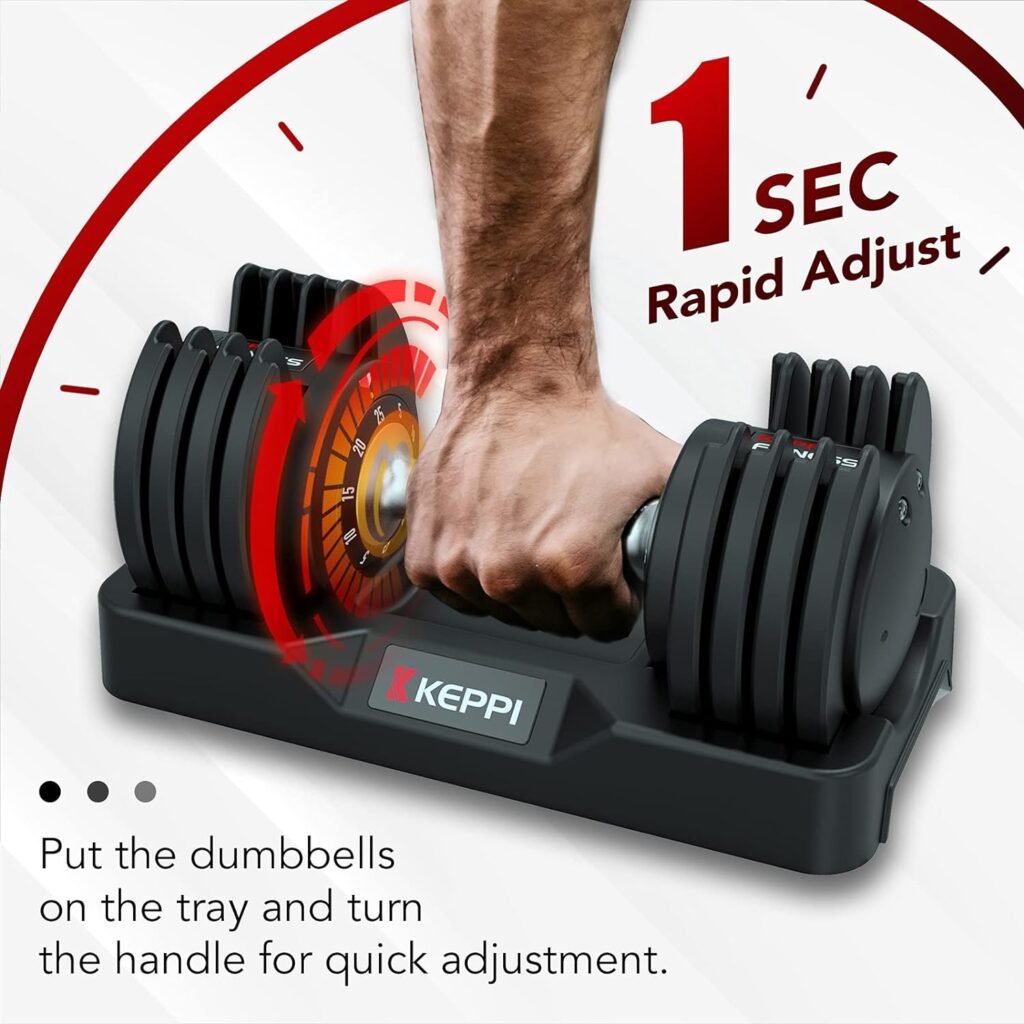 Keppi Adjustable Dumbbells Set,25lb Dumbbells with Anti-Slip Metal Handle for Exercise  Fitness Fast Adjust Weight for Full Body Workout Fitness