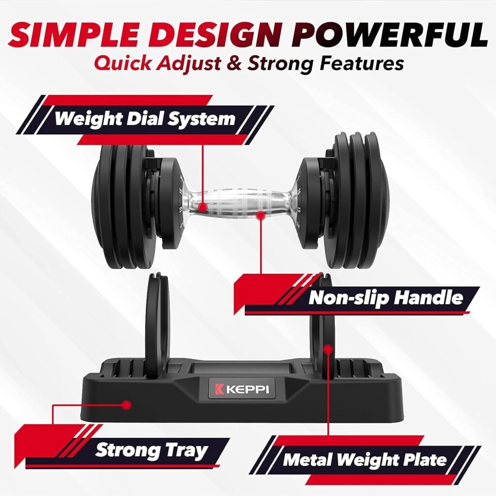 Keppi Adjustable Dumbbells Set,25lb Dumbbells with Anti-Slip Metal Handle for Exercise  Fitness Fast Adjust Weight for Full Body Workout Fitness
