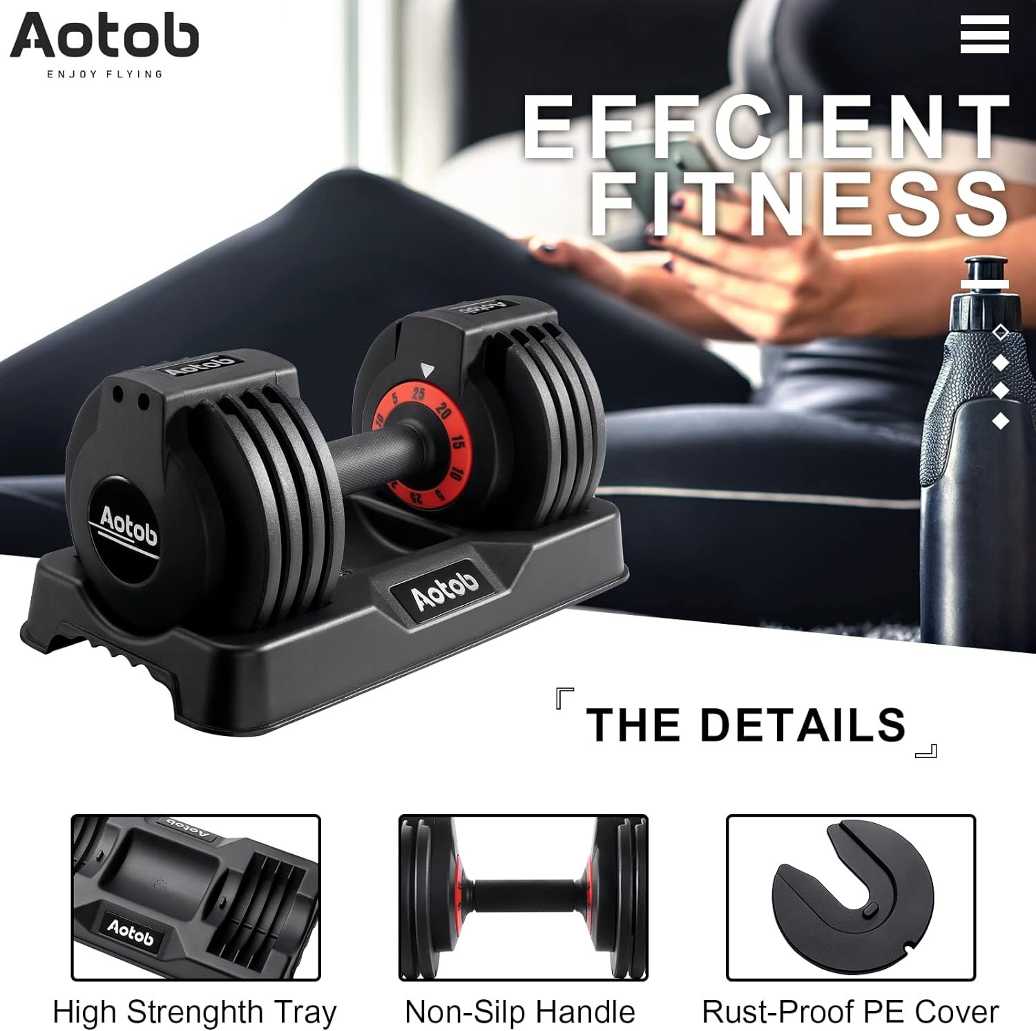AOTOB 25/55 lbs (Pair) Adjustable Dumbbell Set, Dumbbells Adjustable Weight with Anti-Slip Fast Adjust Turning Handle, Dumbbell Sets Adjustable for Men and Women, Dumbbells Pair for Home Gym Exercise
