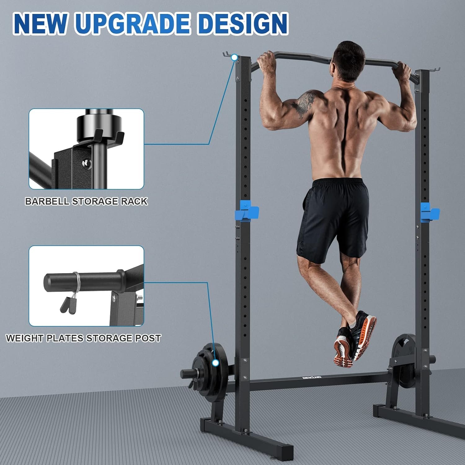 BEKING Power Rack Squat Rack Cage with Pull Up Bar,Adjustable Power Cage Exercise Squat Stand with Barbell Rack Weight Plate Storage,Strength Training Workout Station for Home Gym Fitness