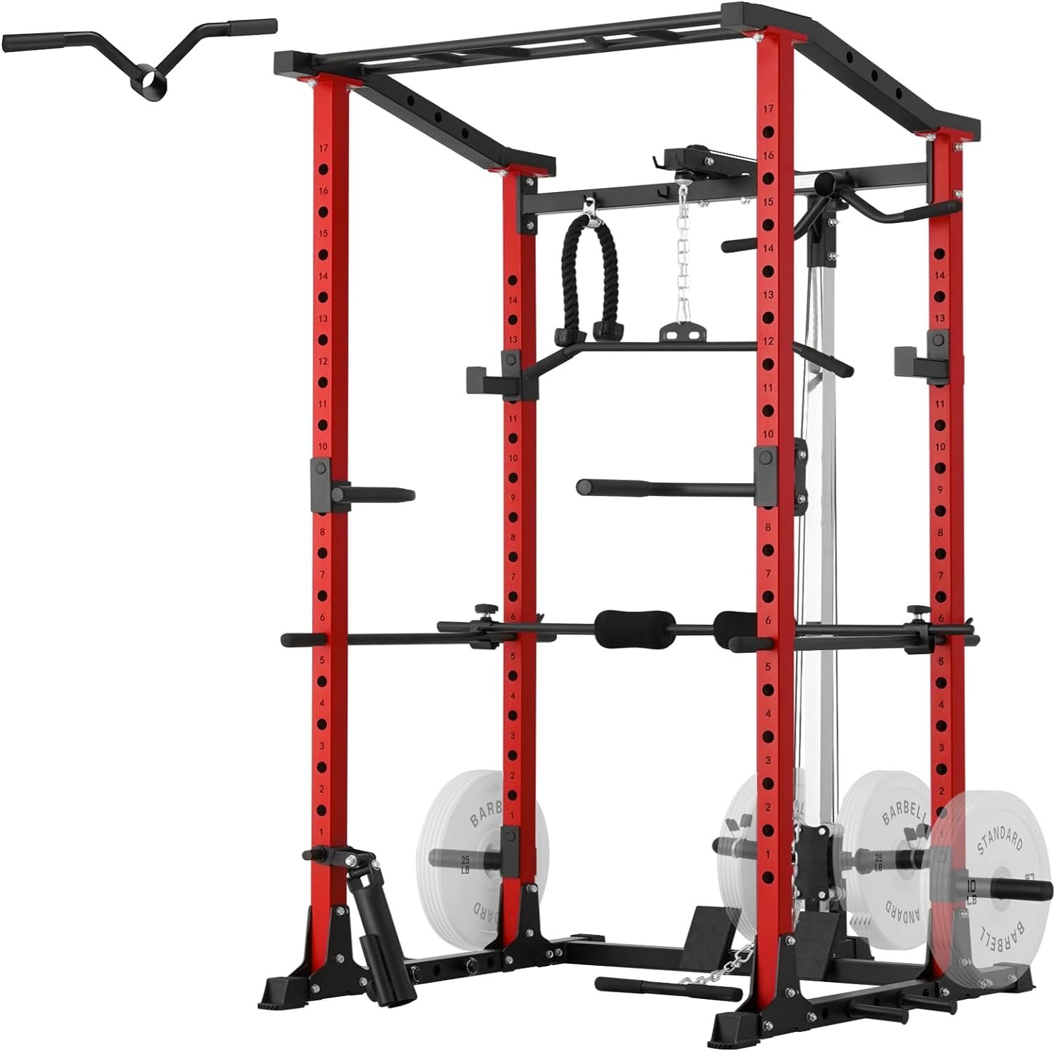 ER KANG Power Cage, 1200LBS Power Rack with LAT Pulldown, Multi-Function Squat Cage, Weight Cage with Pulley System Squat Rack for Home Gym with Training Attachment