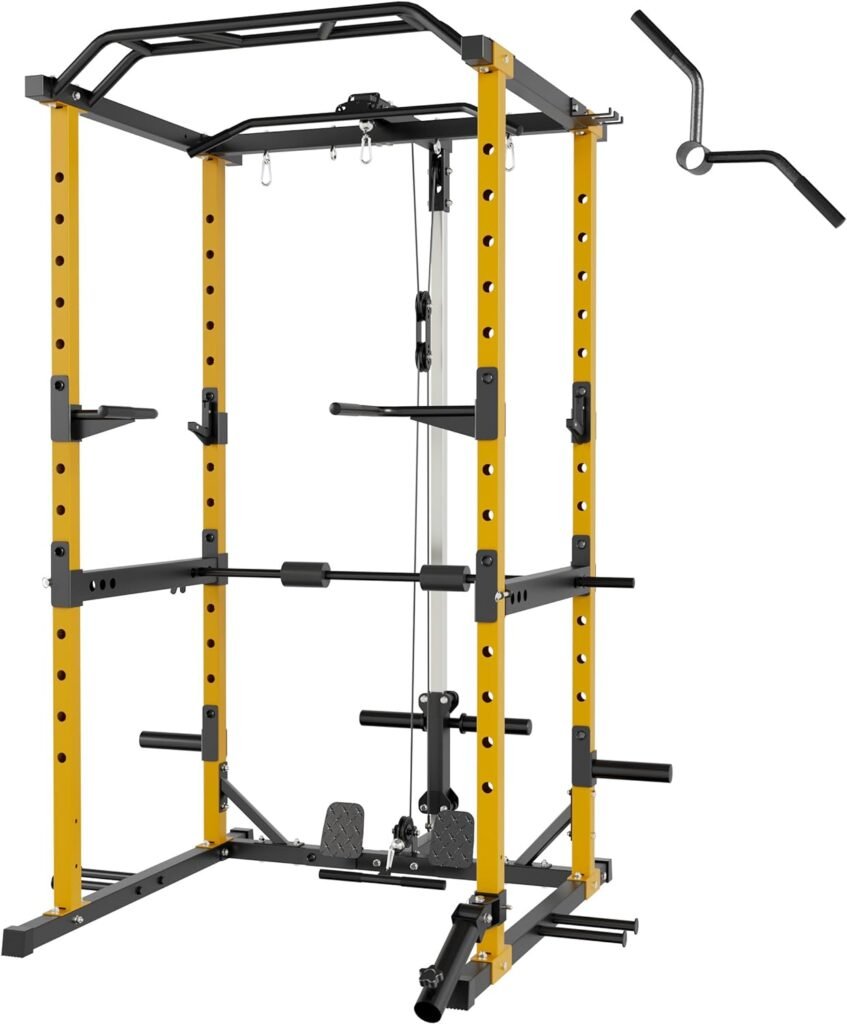 Major LUTIE Power Cage, PLM05 All-in-One 1200lbs Capacity Power Rack with LAT Pull Down and Landmine Attachment for Home Gym, Weight Cage with T Bar Dip Bar J-Hook