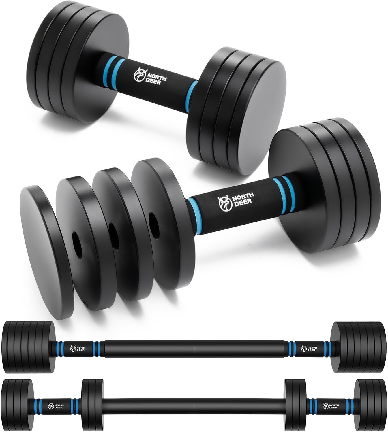 Northdeer 2.0 Upgraded Adjustable Steel Dumbbells, 40/60Lbs Free Weight Set with Connector, 2 in 1 Dumbbell Barbell Set, Home Gym Workout for Men and Women, Compatible with Version 1.0 Dumbbell Set