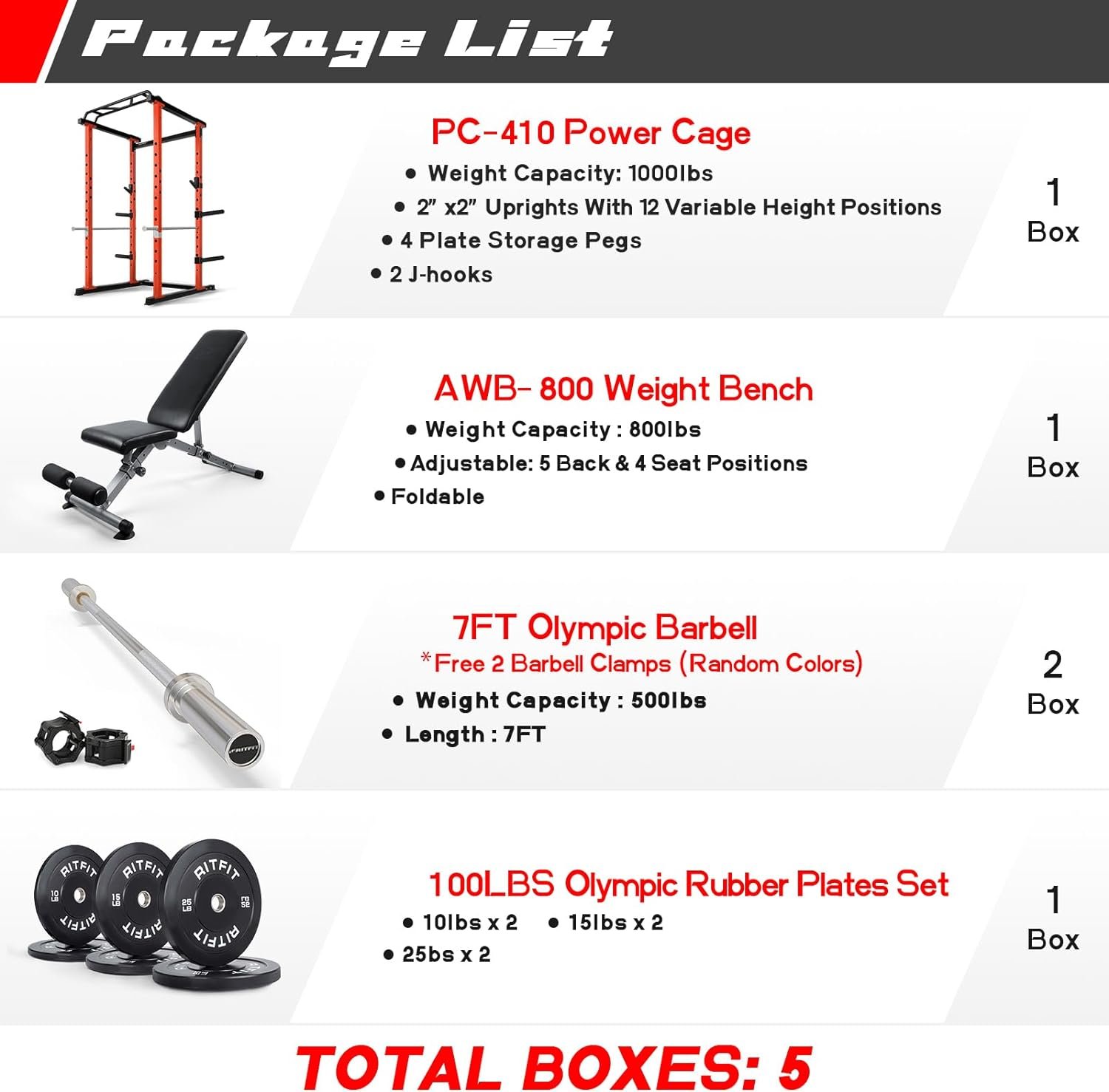 RitFit PC-410 Power Cage 1000LB Capacity and Packages with Optional Basic Power Rack, Weight Bench, Barbell Set with Olympic Barbell, DIY LAT Pull Down Pulley System, for Garage  Home Gym
