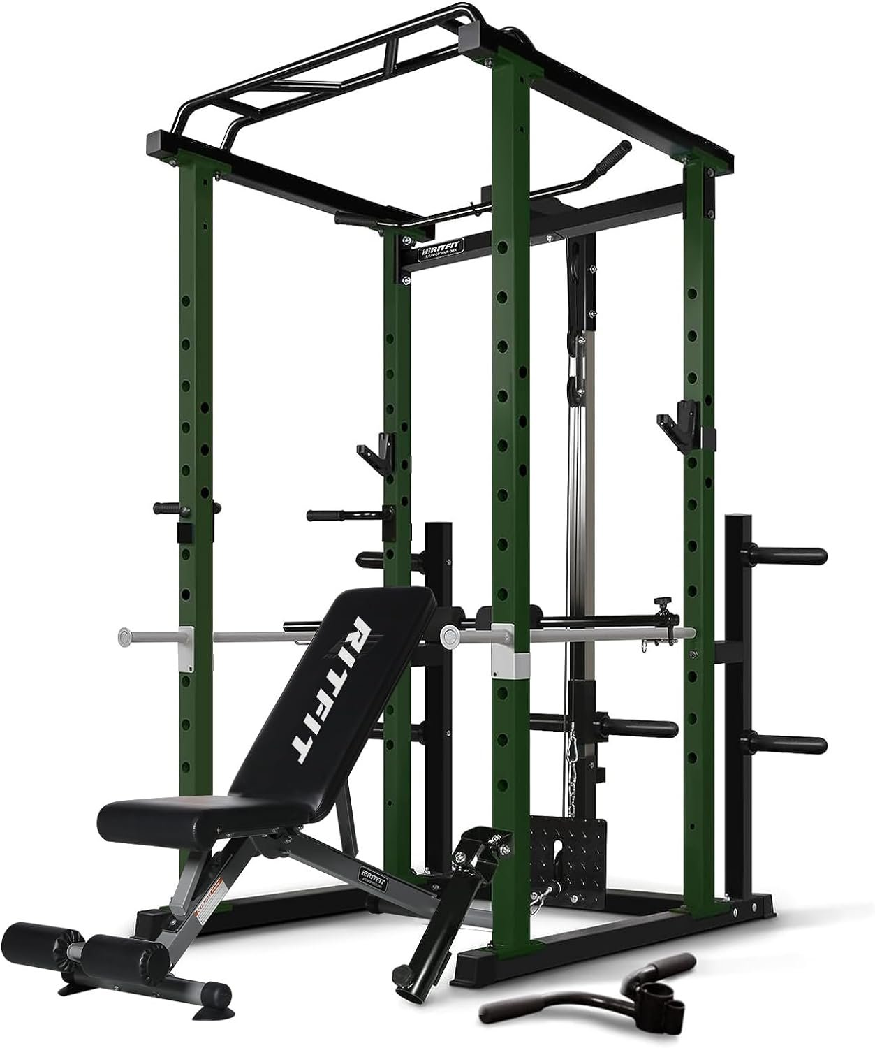 RitFit Power Cage with Optional LAT PullDown/Cable Crossover/Smith Machine System, 1000LB Squat Rack for Home  Garage Gym, with Weight Storage Rack and More Training Attachments, ASTM-Certified