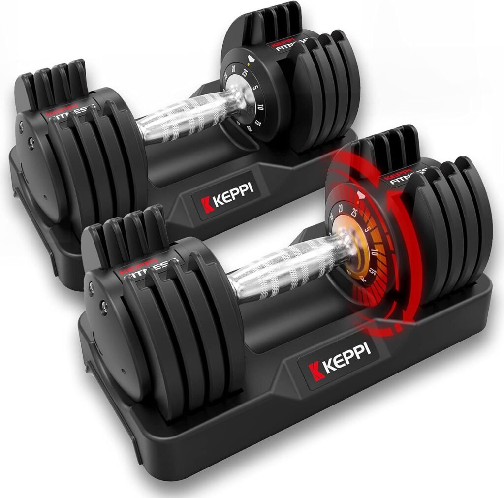 Keppi Adjustable Dumbbells Set,25lb Dumbbells with Anti-Slip Metal Handle for Exercise  Fitness Fast Adjust Weight for Full Body Workout Fitness