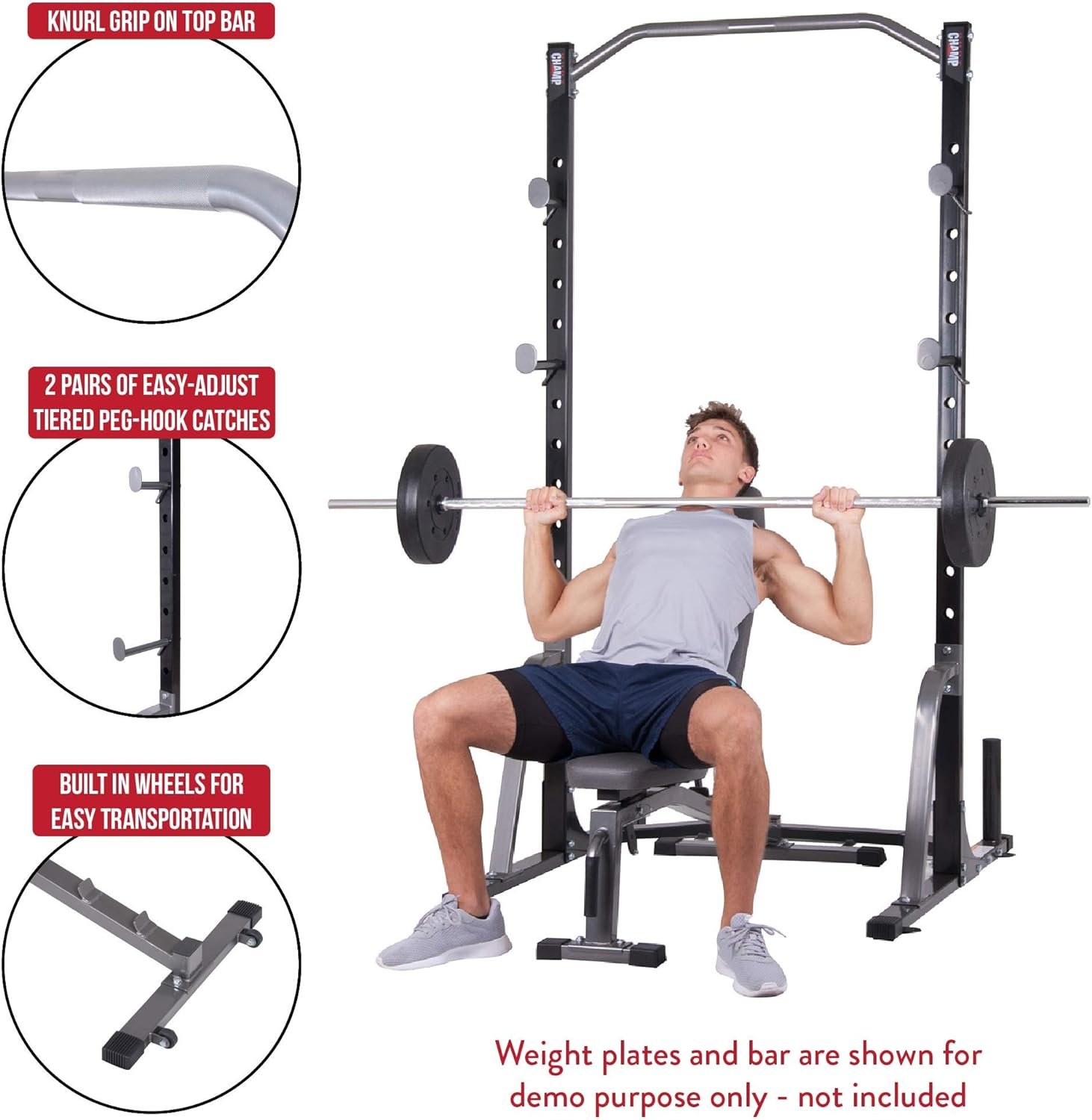 Body Champ Launch Bench Set with 2-Piece Power Rack, Home Fitness Equipment