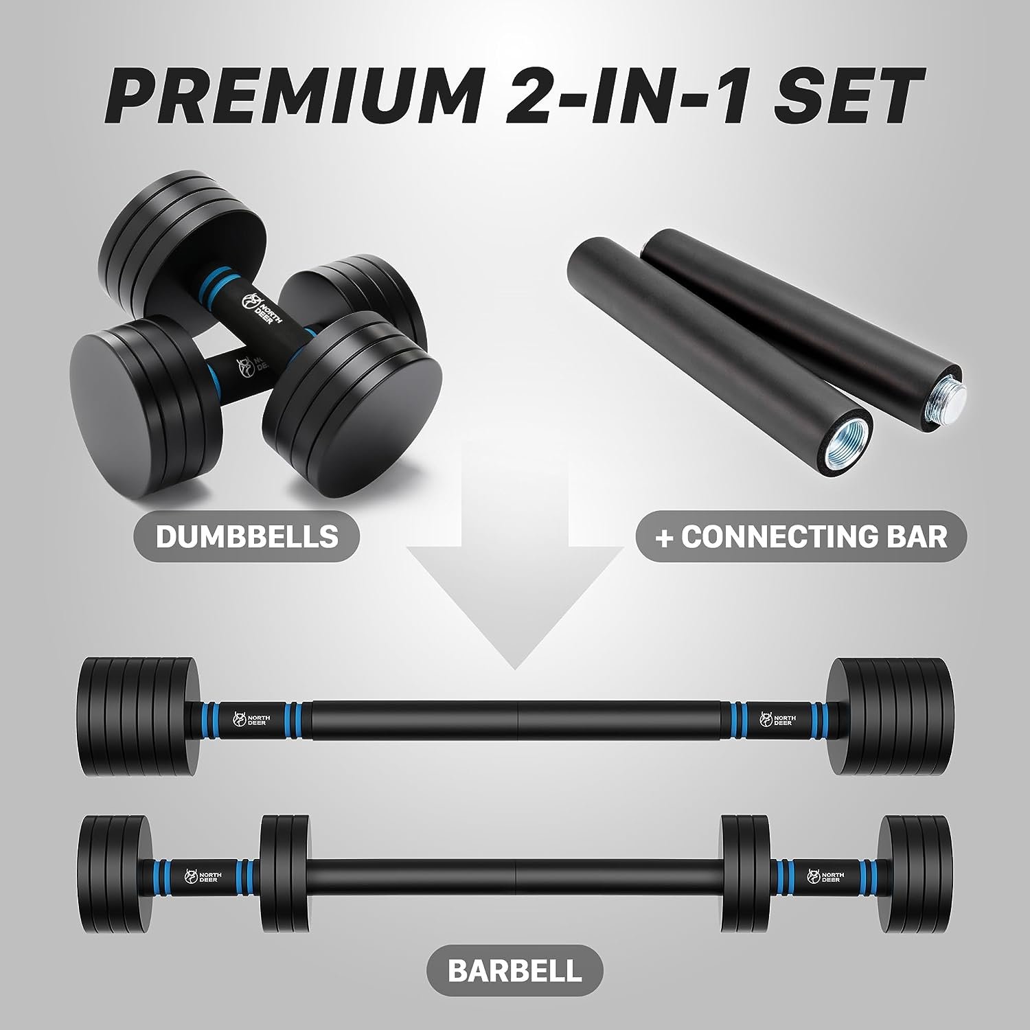 Northdeer 2.0 Upgraded Adjustable Steel Dumbbells, 40/60Lbs Free Weight Set with Connector, 2 in 1 Dumbbell Barbell Set, Home Gym Workout for Men and Women, Compatible with Version 1.0 Dumbbell Set