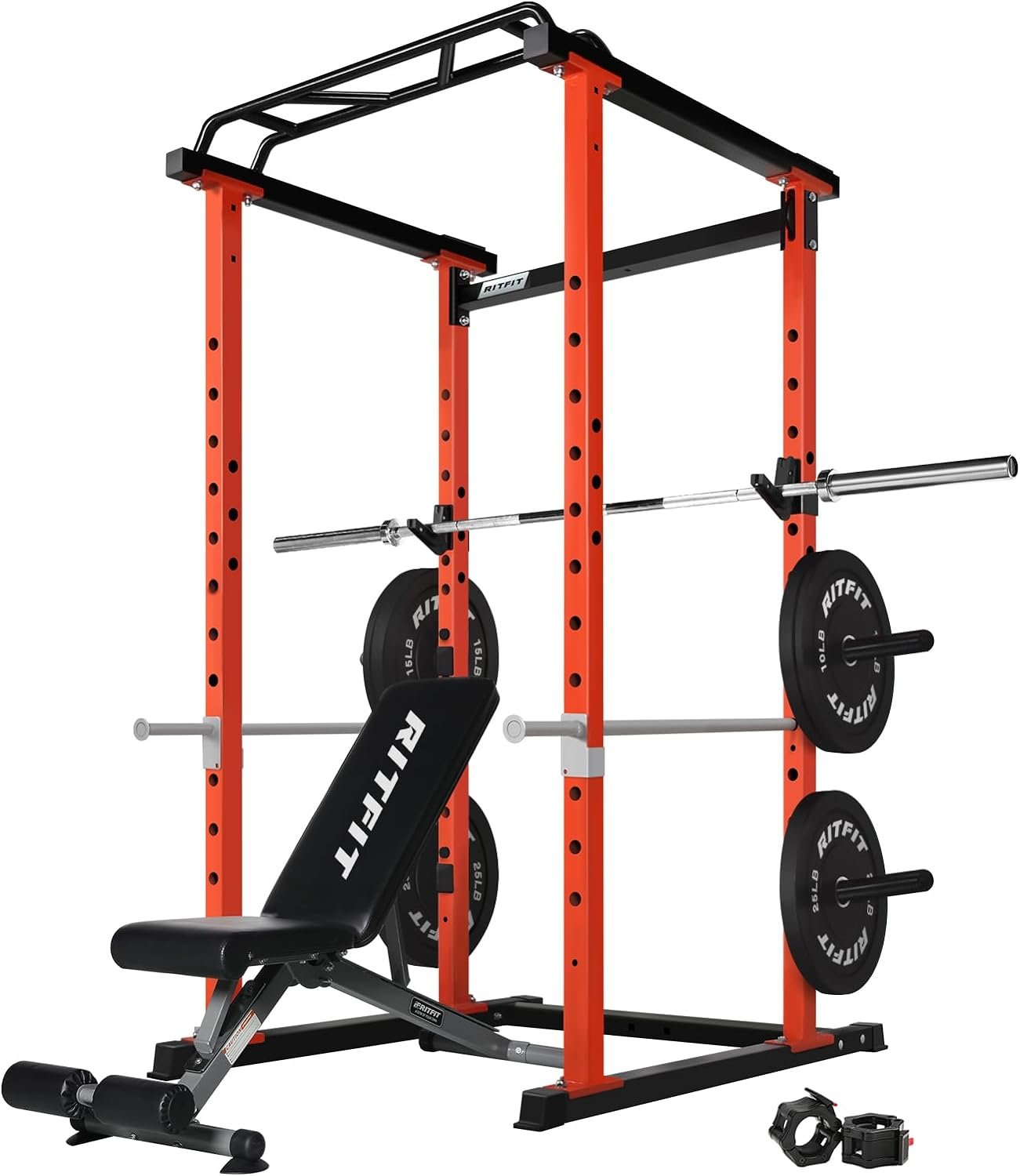 RitFit PC-410 Power Cage 1000LB Capacity and Packages with Optional Basic Power Rack, Weight Bench, Barbell Set with Olympic Barbell, DIY LAT Pull Down Pulley System, for Garage  Home Gym