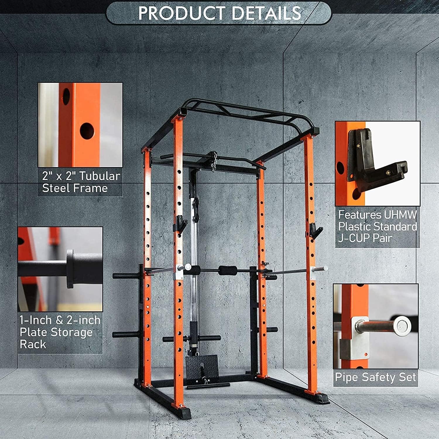 RitFit Power Cage with Optional LAT PullDown/Cable Crossover/Smith Machine System, 1000LB Squat Rack for Home  Garage Gym, with Weight Storage Rack and More Training Attachments, ASTM-Certified