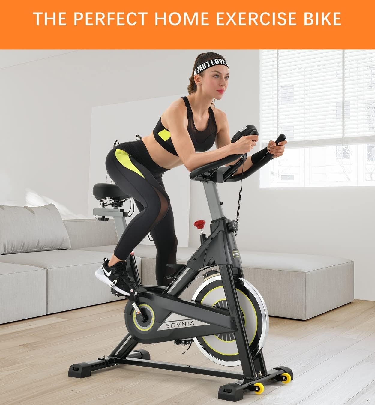 Sovnia Exercise Bike-Stationary Indoor Cycling Bike for Home 300 Lbs Weight Capacity, Comfortable Seat Cushion and iPad Holder