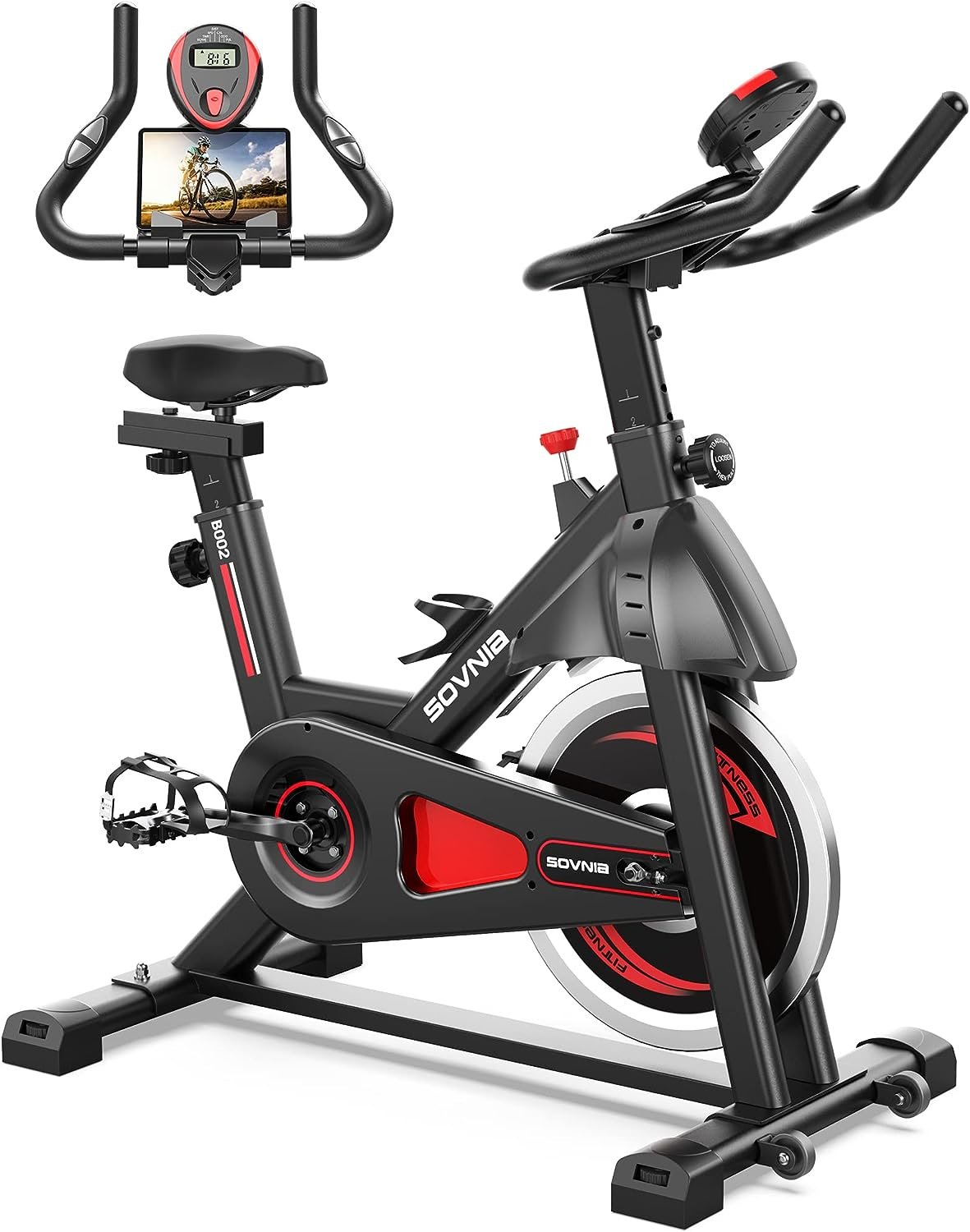 Sovnia Exercise Bike-Stationary Indoor Cycling Bike for Home 300 Lbs Weight Capacity, Comfortable Seat Cushion and iPad Holder