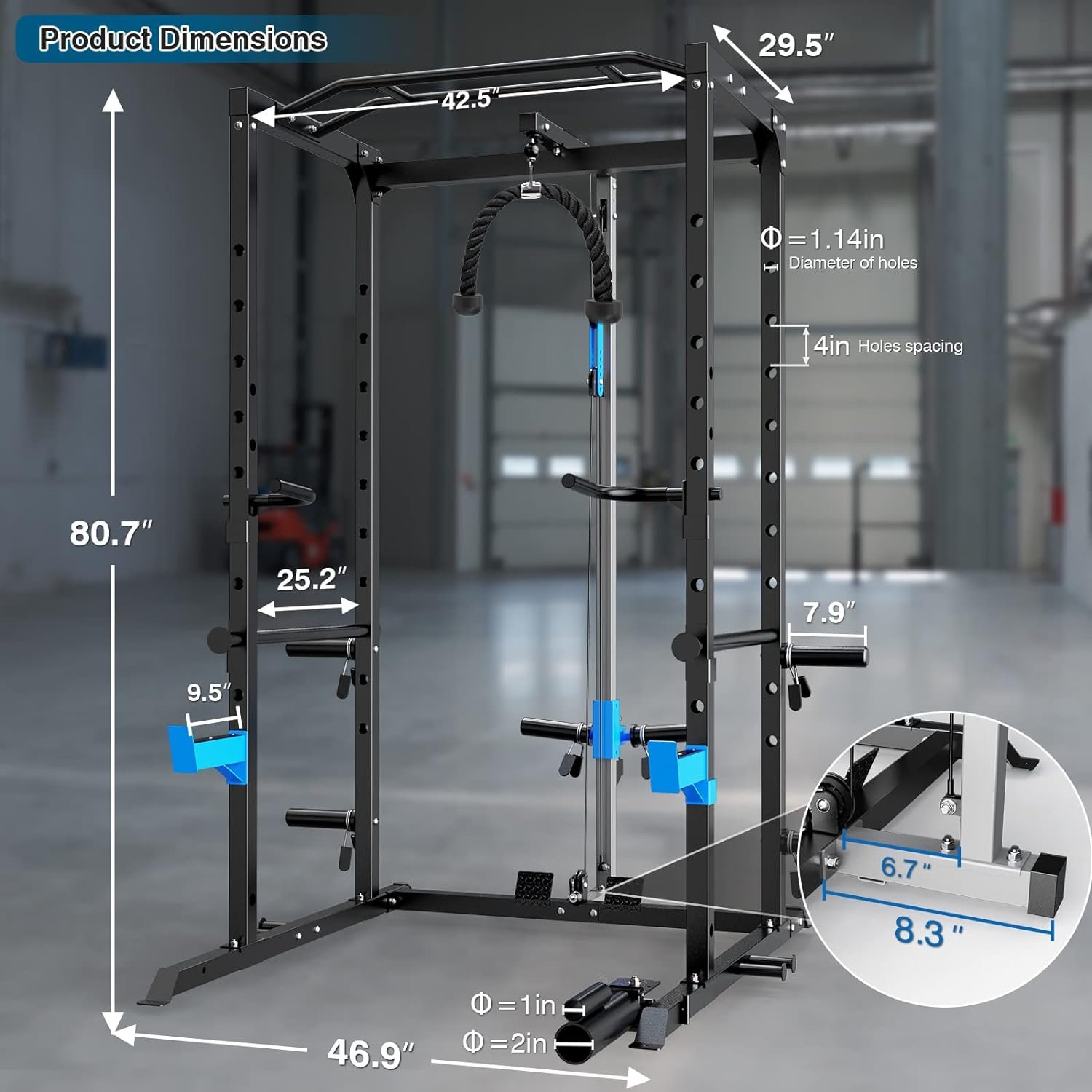 ULTRA FUEGO Power Cage, Multi-Functional Power Rack with J-Hooks, Dip Handles, Landmine Attachment and Optional Cable Pulley System for Home Gym