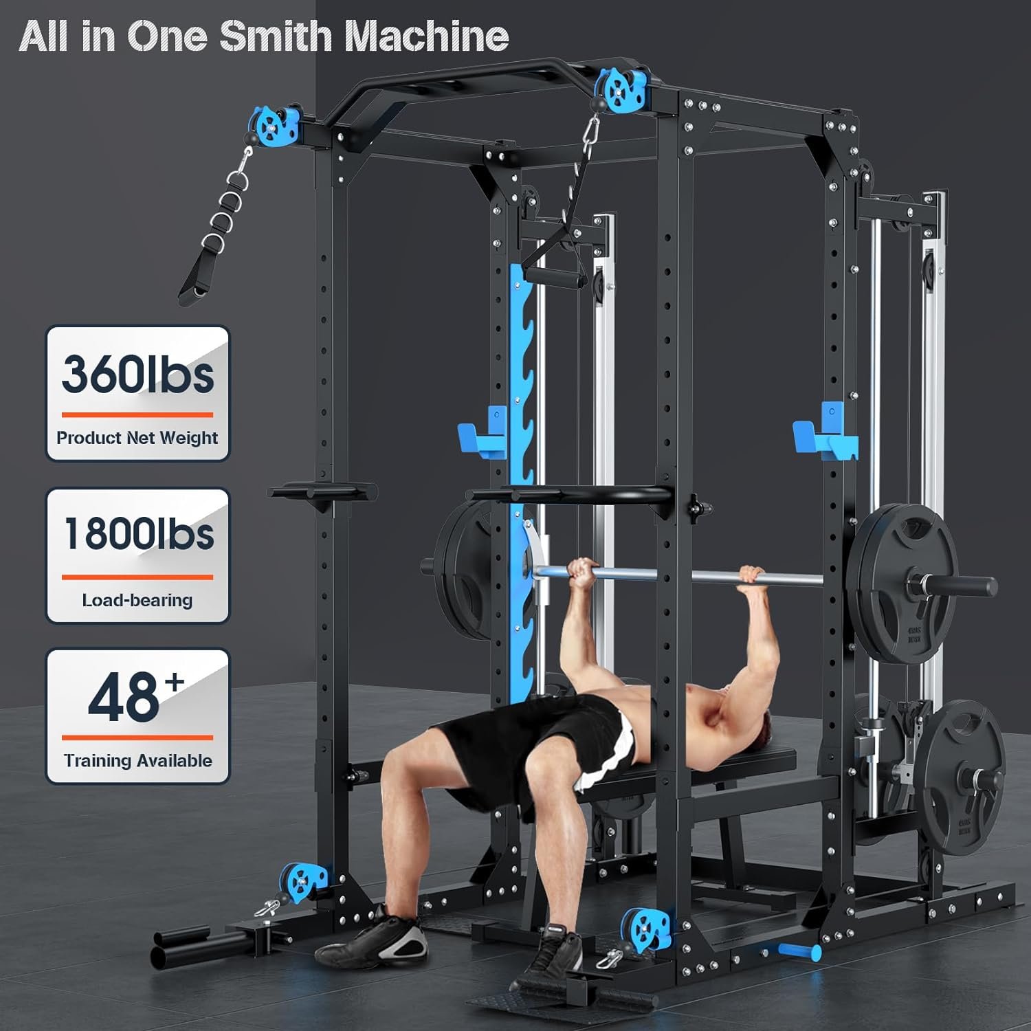 ULTRA FUEGO Power Cage, Multi-Functional Power Rack with J-Hooks, Dip Handles, Landmine Attachment and Optional Cable Pulley System for Home Gym