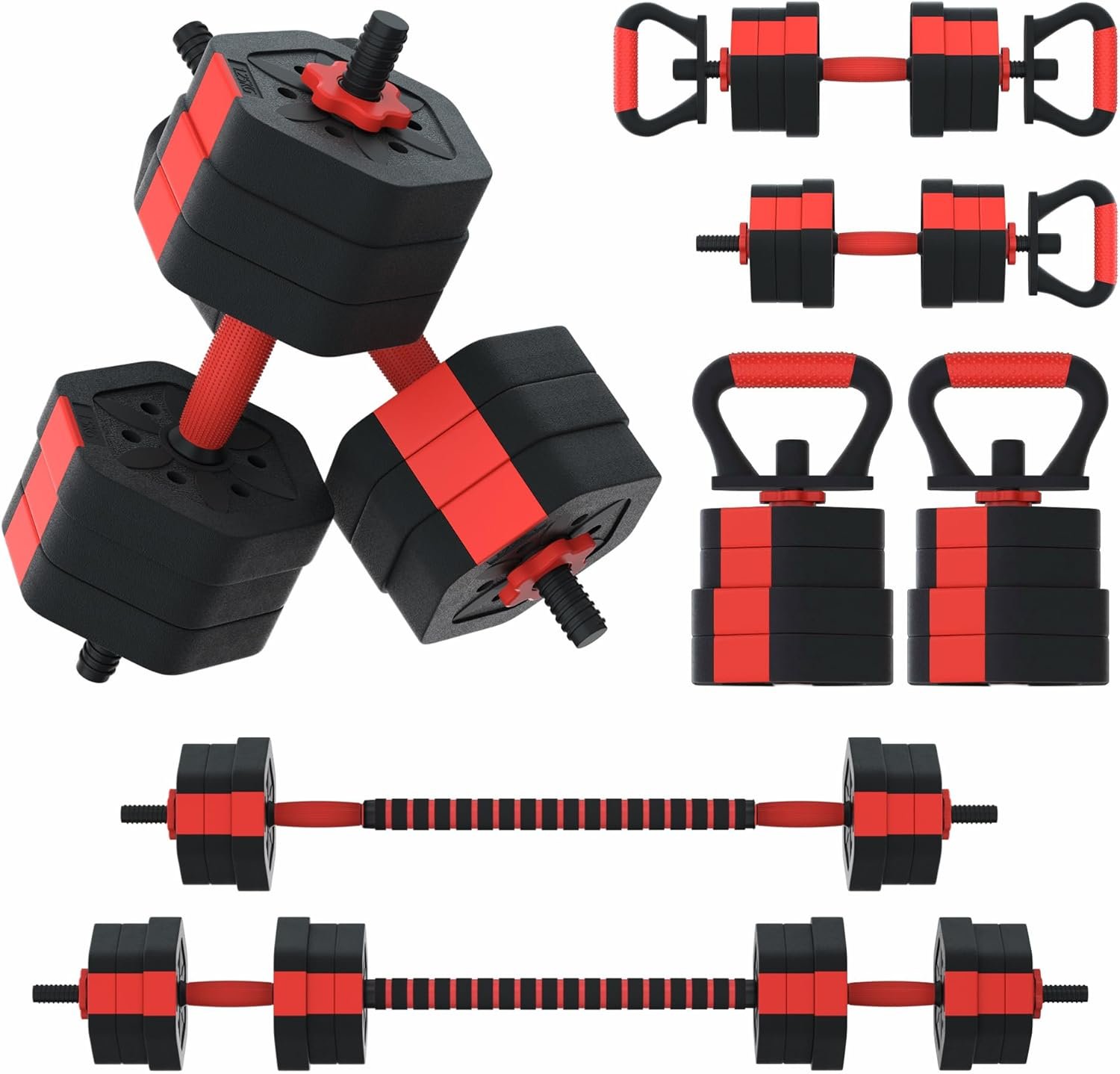 VIVITORY Dumbbell Sets Adjustable Weights, Free Weights Dumbbells Set with Connector, Non-Rolling Adjustable Dumbbell Set, Barbell Weights Set for Home Gym, Hexagon, Cement Mixture, 44 to 66 Lbs